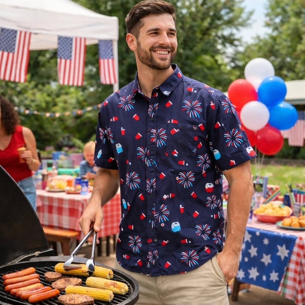 Eighty Eight Navy Shirt with Red, White & Light Blue Firework 4th Of July BBQ